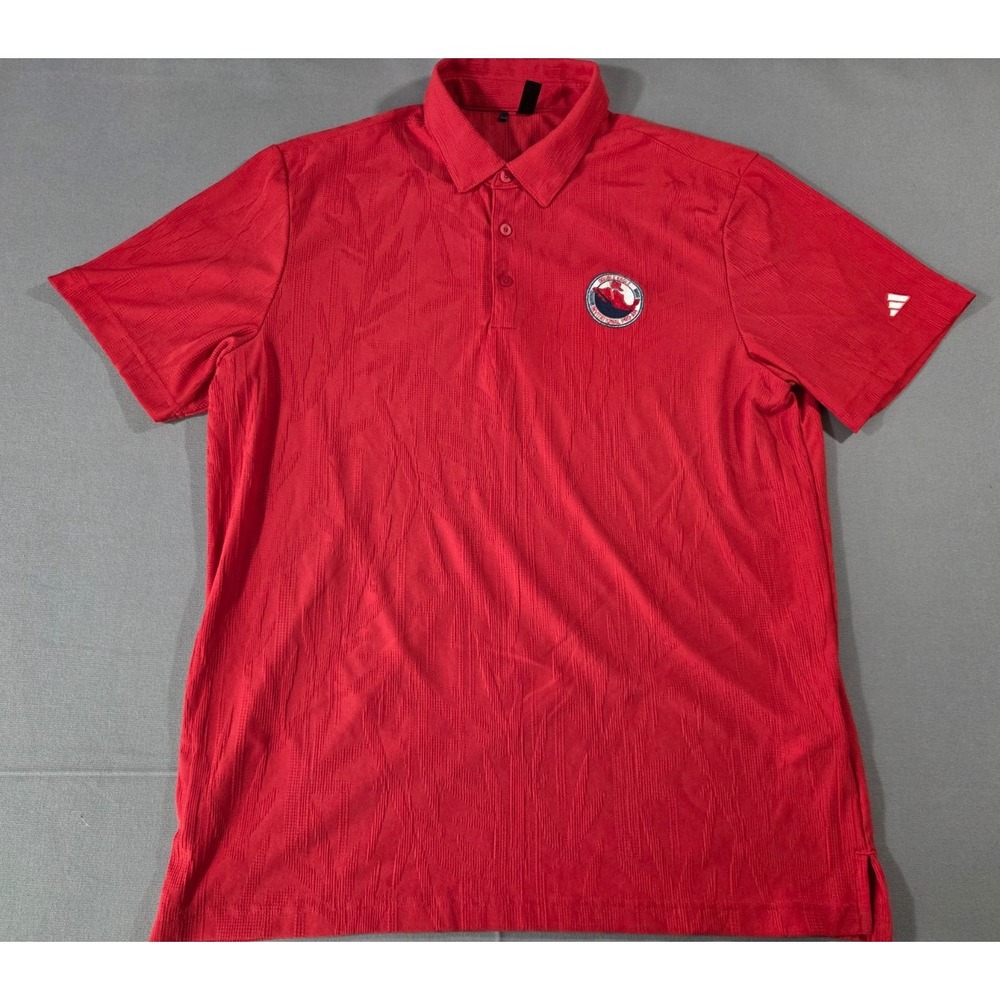 Adidas Shirt Mens Large Red Jacquard Textured Golf Polo Eagle Pro-Am Embroidery